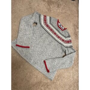 Old Navy L Sweater Women's Fair Isle Nordic 100% Lambs WOOL Gray Red White